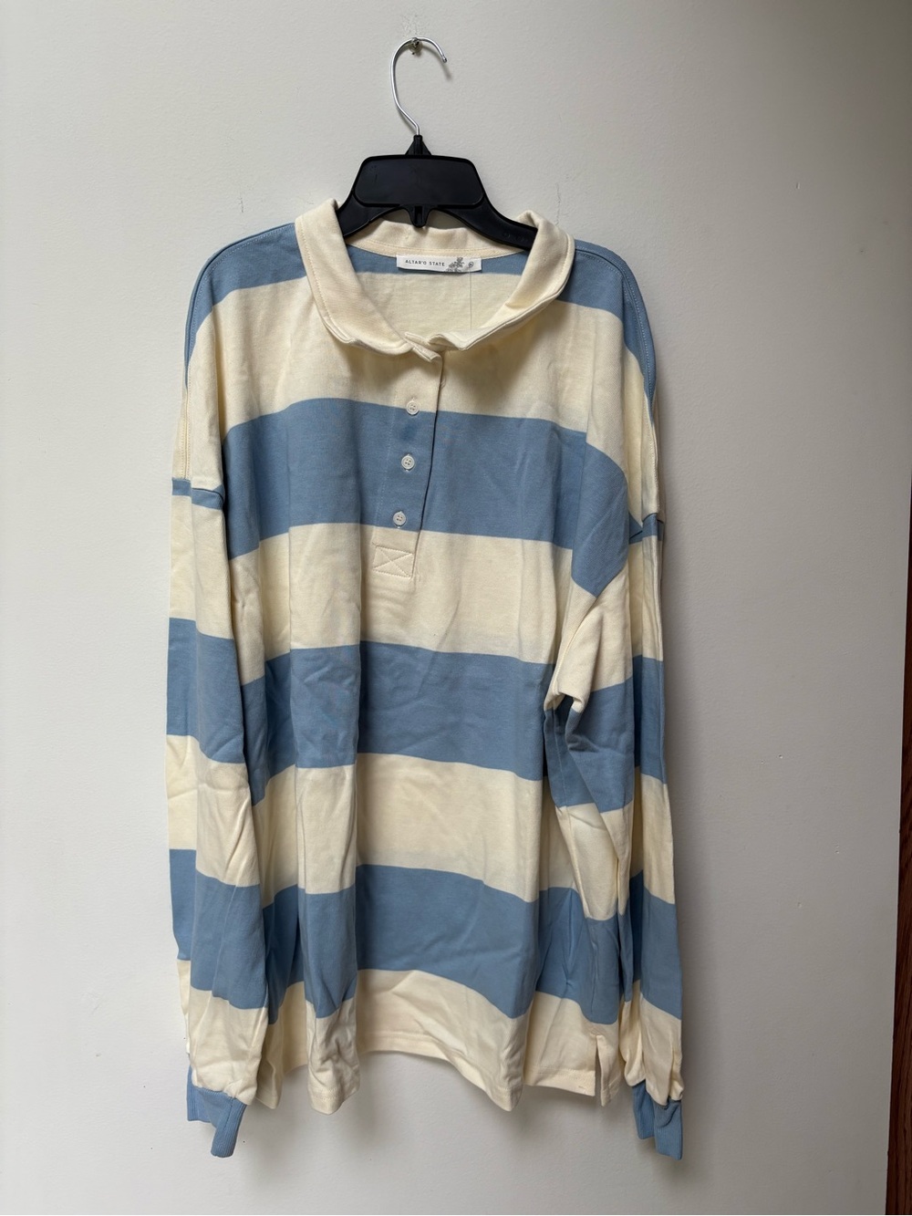 Altar’d State Collared Striped Quarter Button Long Sleeve Top